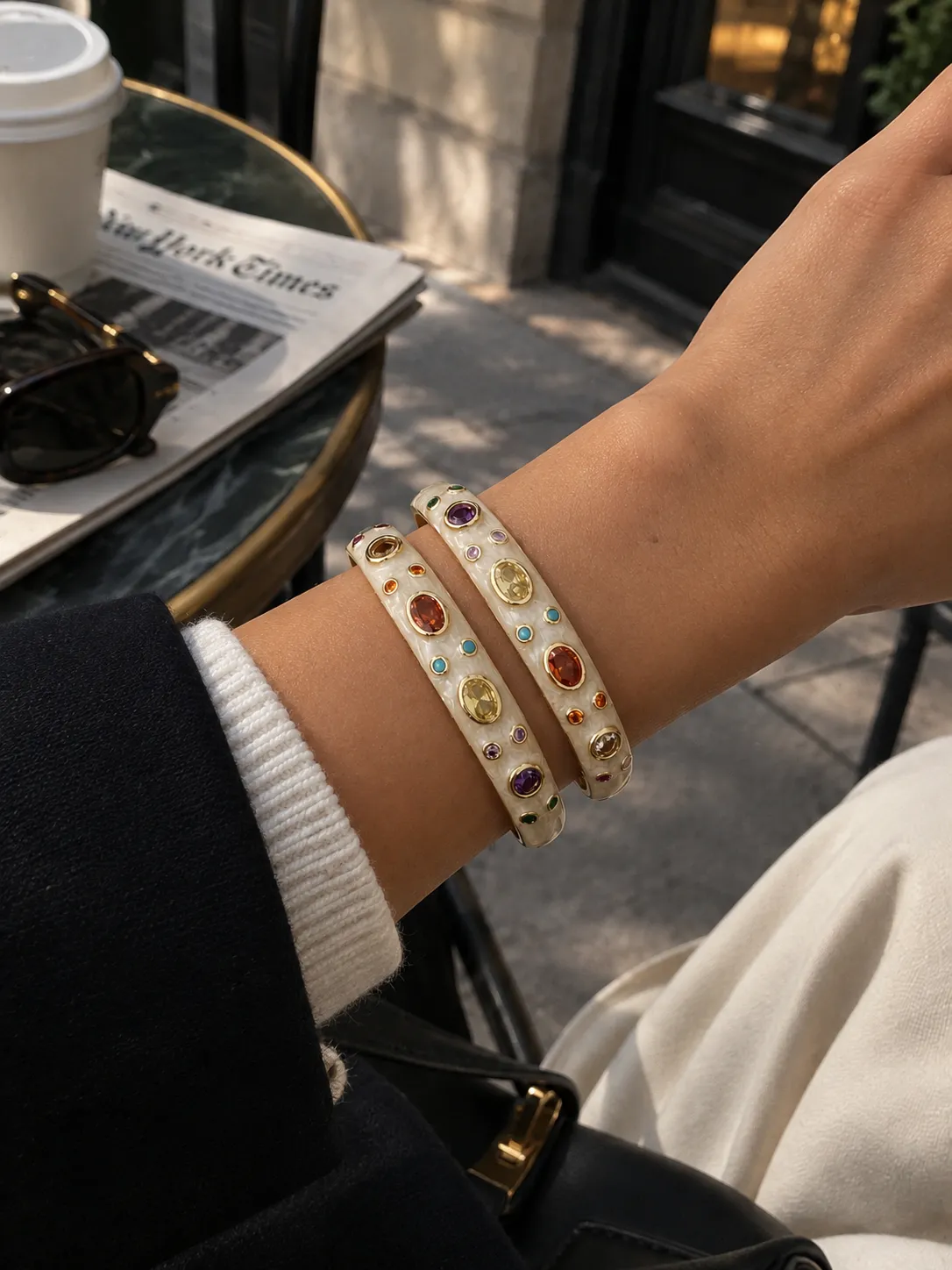 Mosaic Cream Enamel Gemmed Cuff