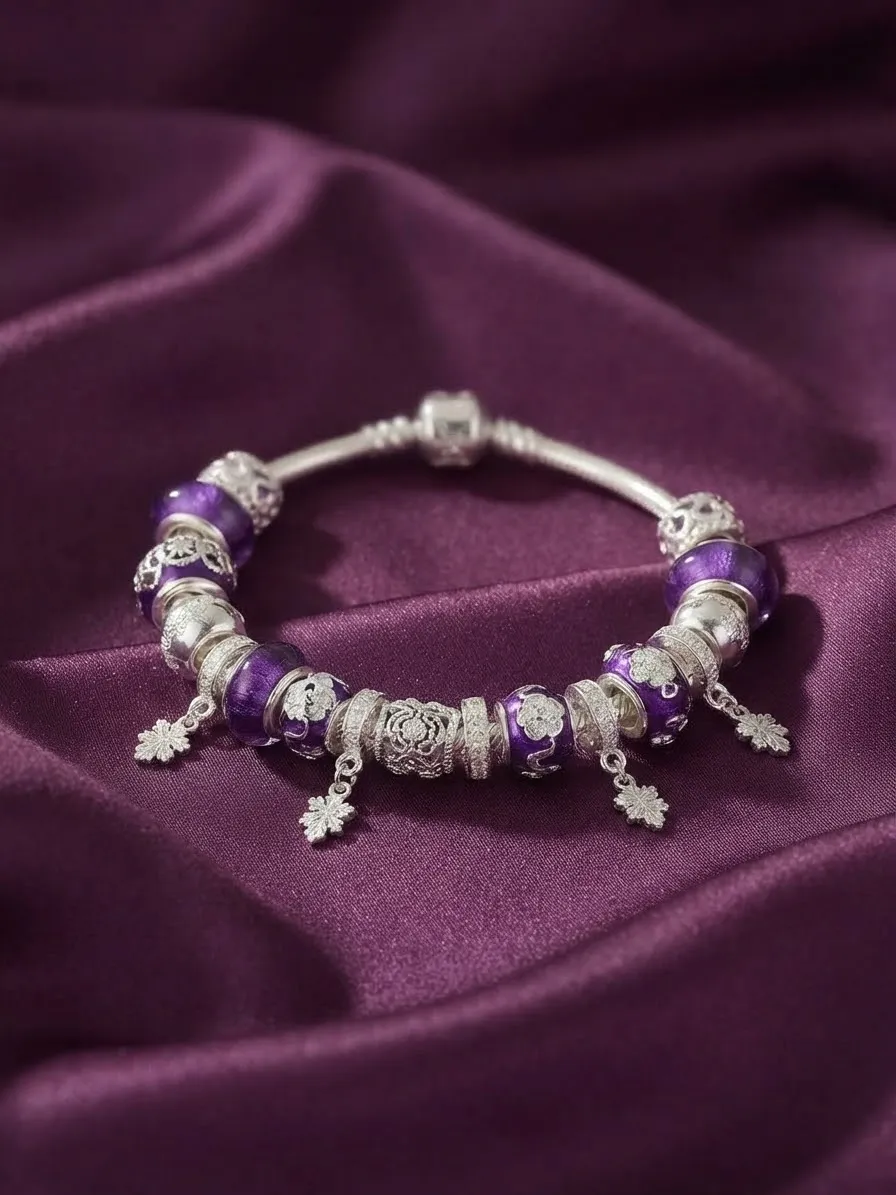 Royal Amethyst Blossom Charm Bracelet