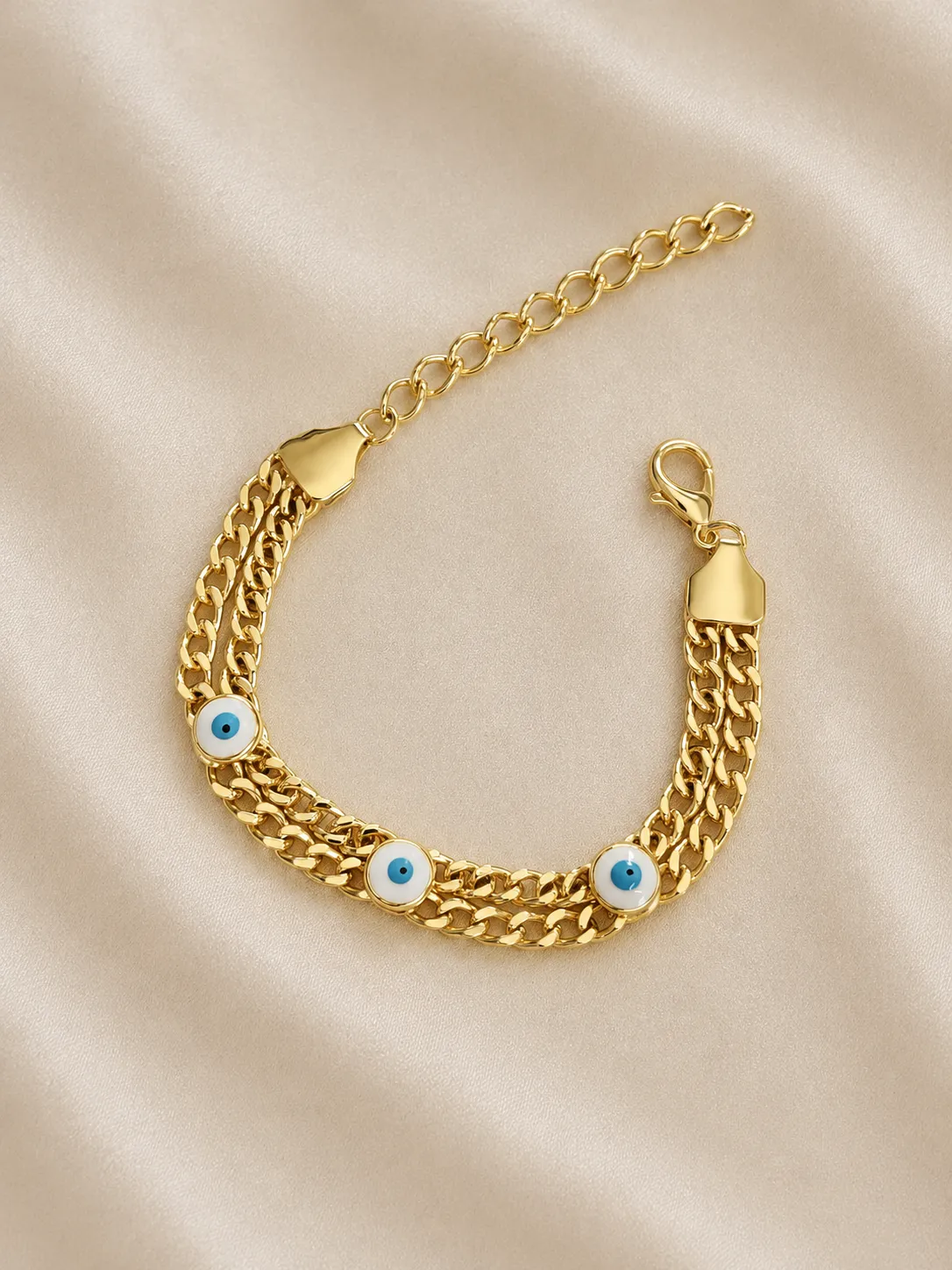 Evil Eye Curb Link Bracelet White
