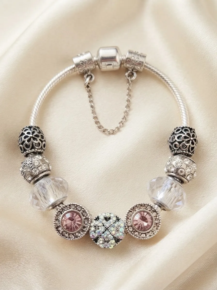 Blushing Crystal Clover Charm Bracelet