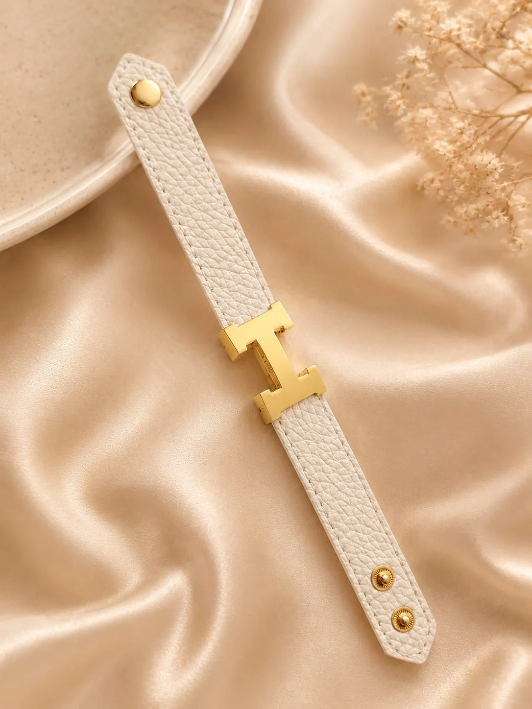 thick hermes leather bracelet white