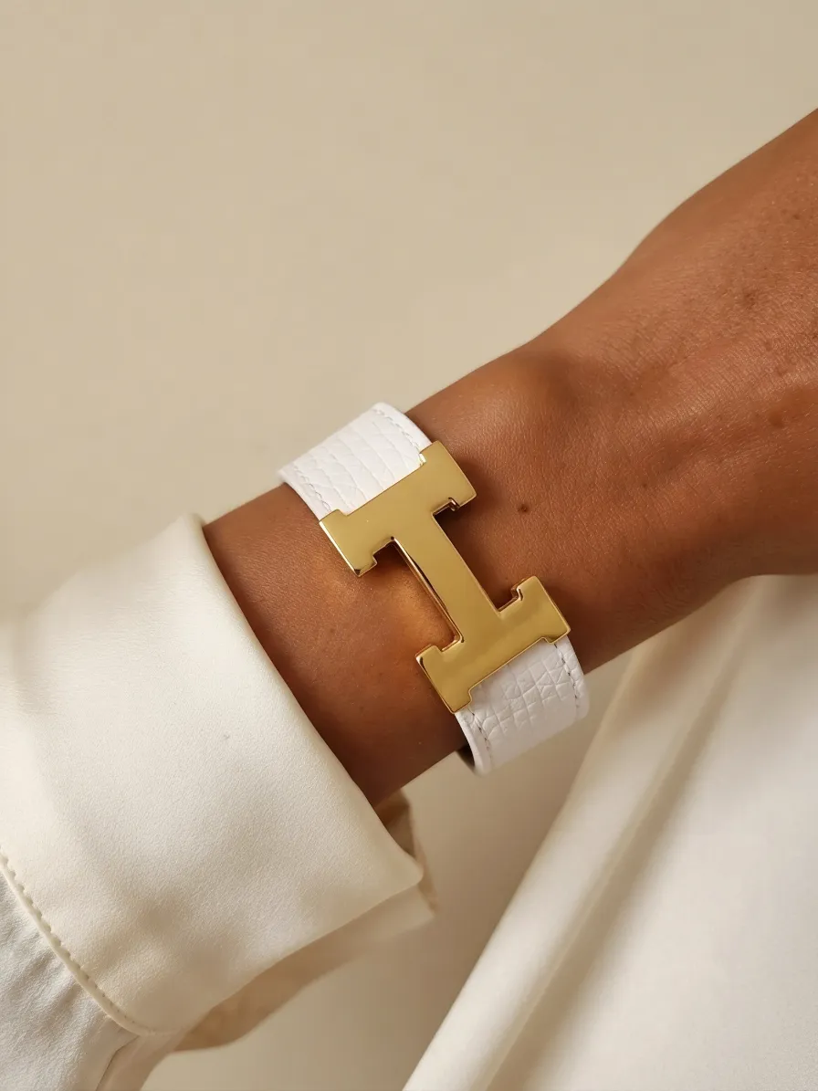 Thick hermes leather bracelet white