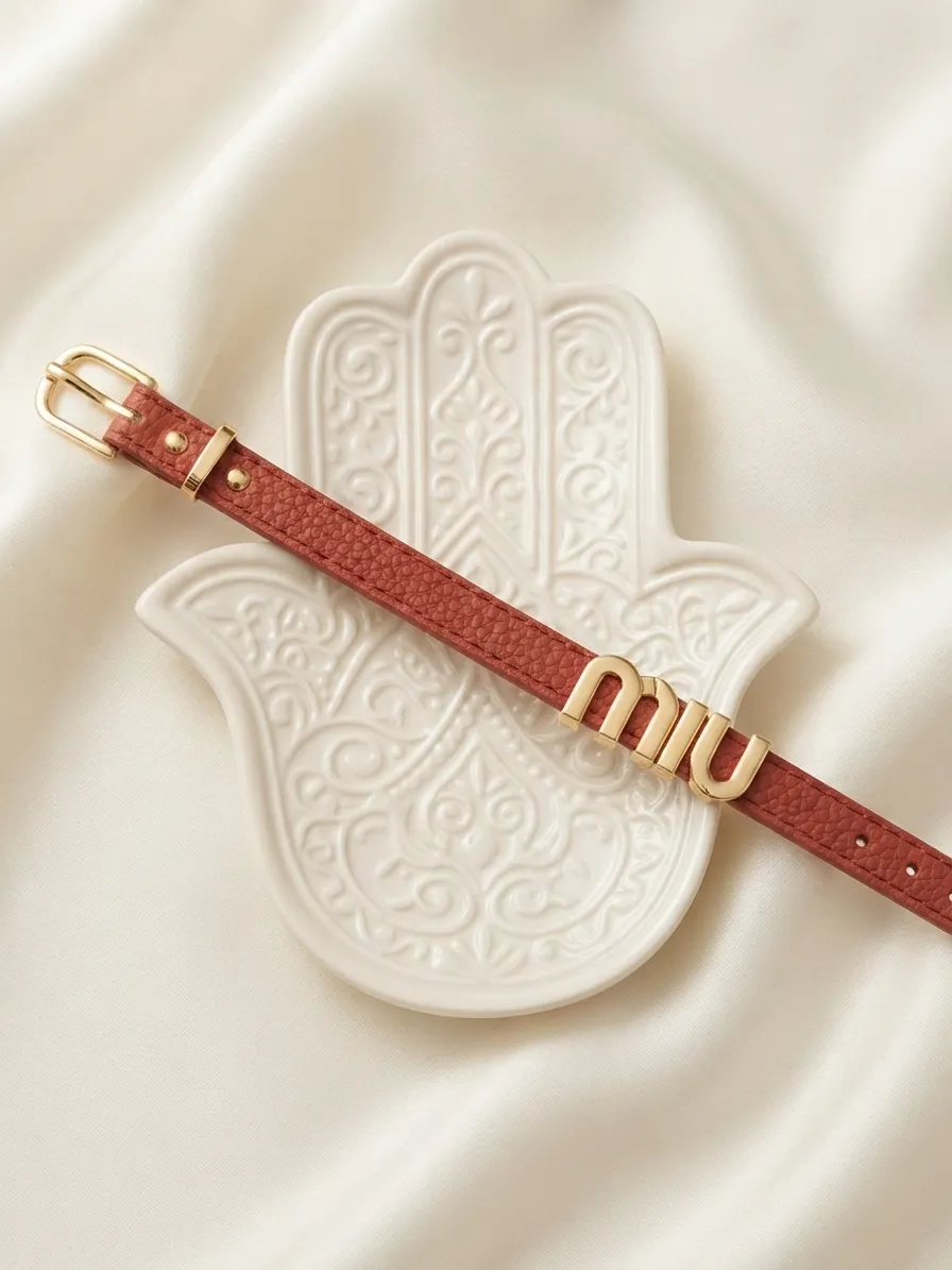 Miumiu Leather Bracelet Light Brown