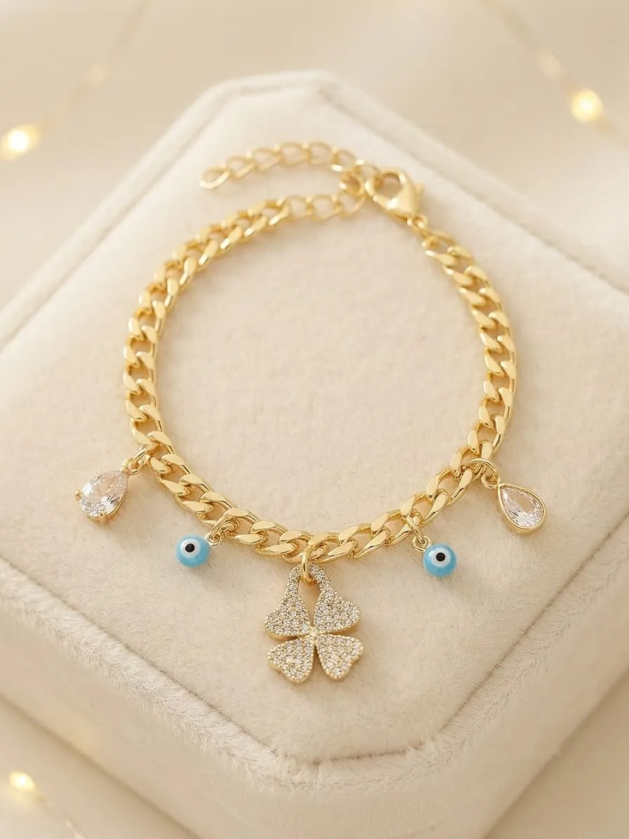 Evil Eye & Teardrop Crystal Charm Bracelet Clover on sheet