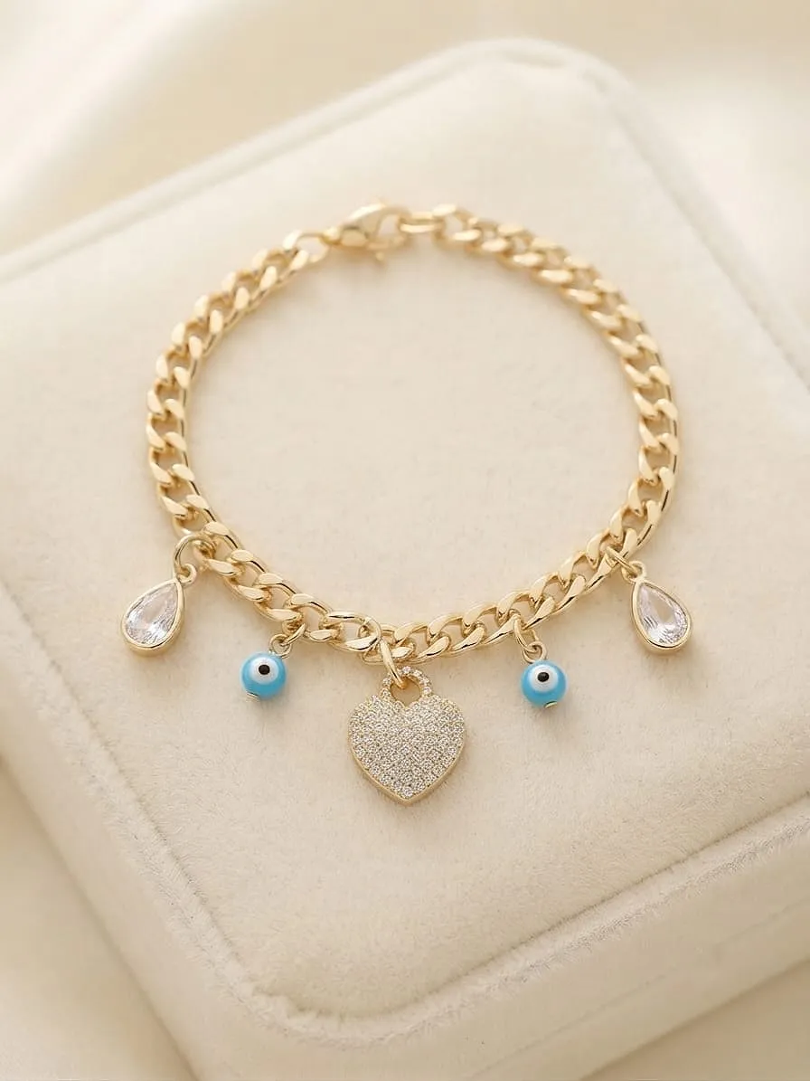 Evil Eye & Teardrop Crystal Charm Bracelet Heart on Sheet