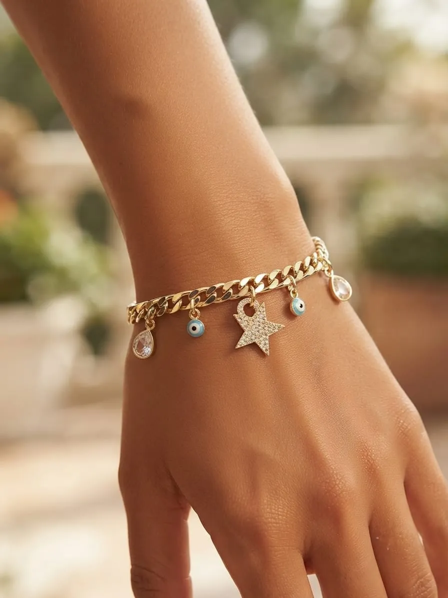 Evil Eye & Teardrop Zircon Crystal Bracelet
