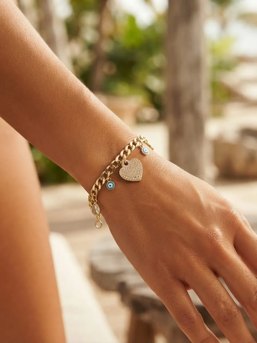 Evil Eye & Teardrop Zircon Crystal Bracelet