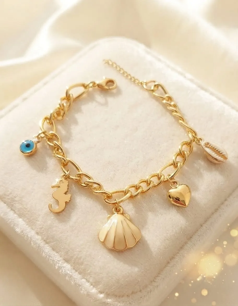 Coastal SeaShell Charm Bracelet White