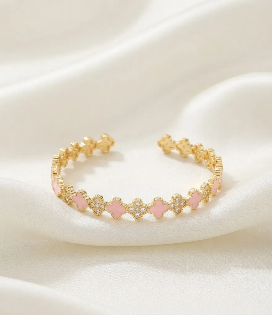 Clover Enamel & Zircon Cuff Bangle photo 5