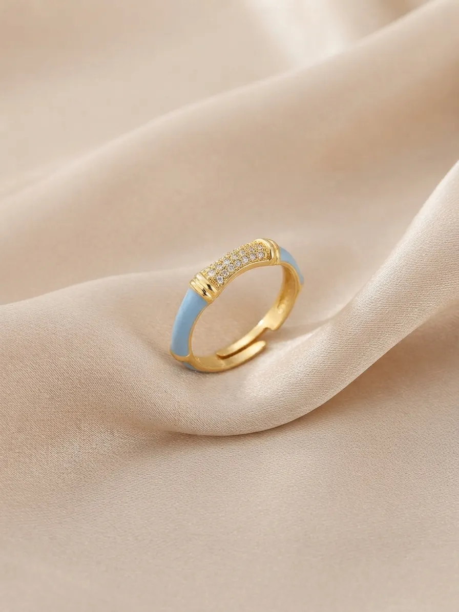 Bamboo & Zircon Ring Aqua Blue