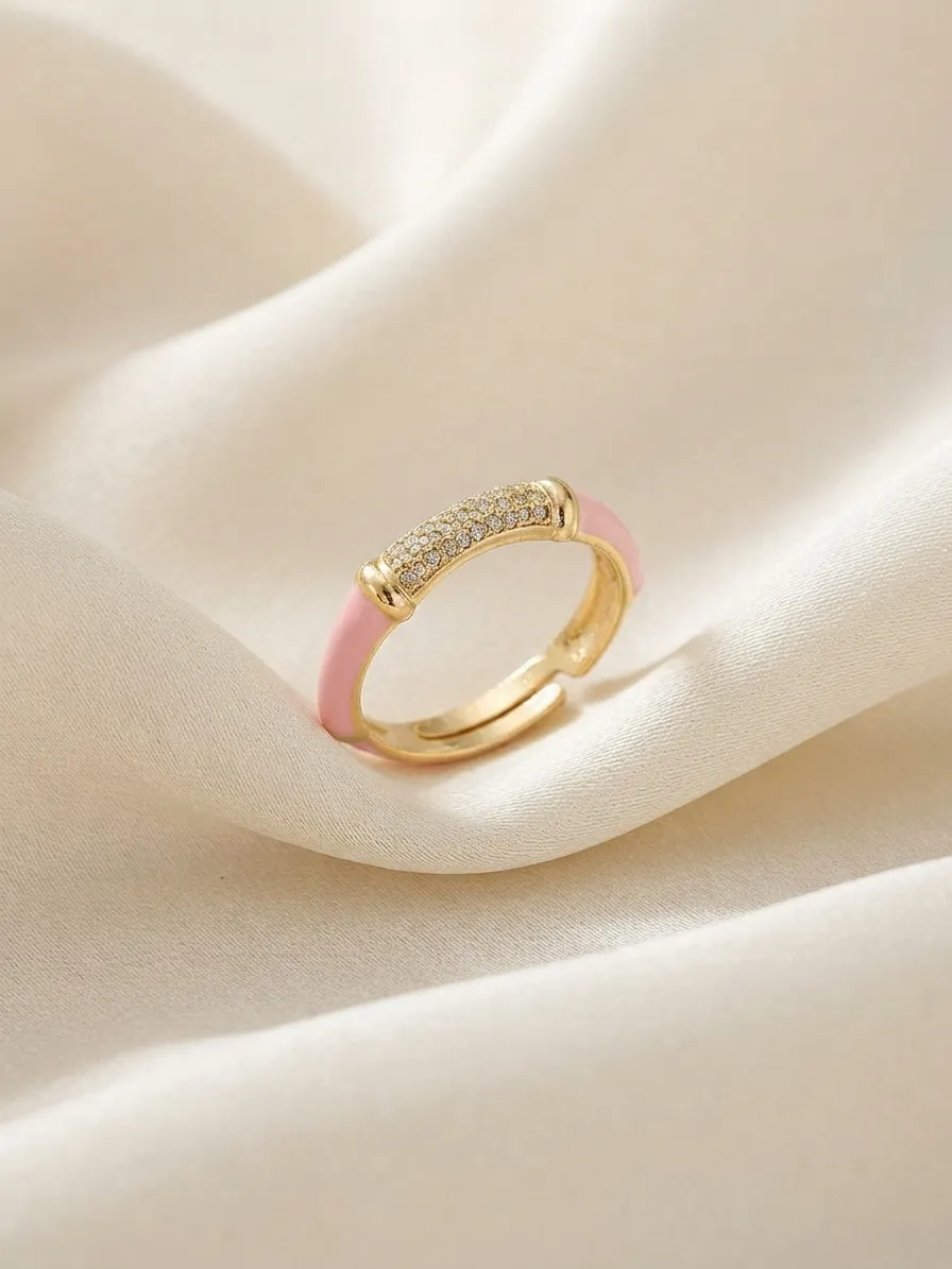 Bamboo & Zircon Ring Pink