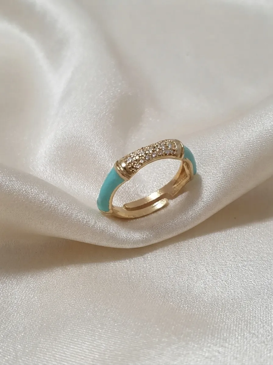 Bamboo & Zircon Ring Aqua Green