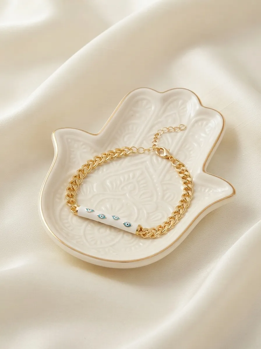 Evil Eye Tube Chain Bracelet White