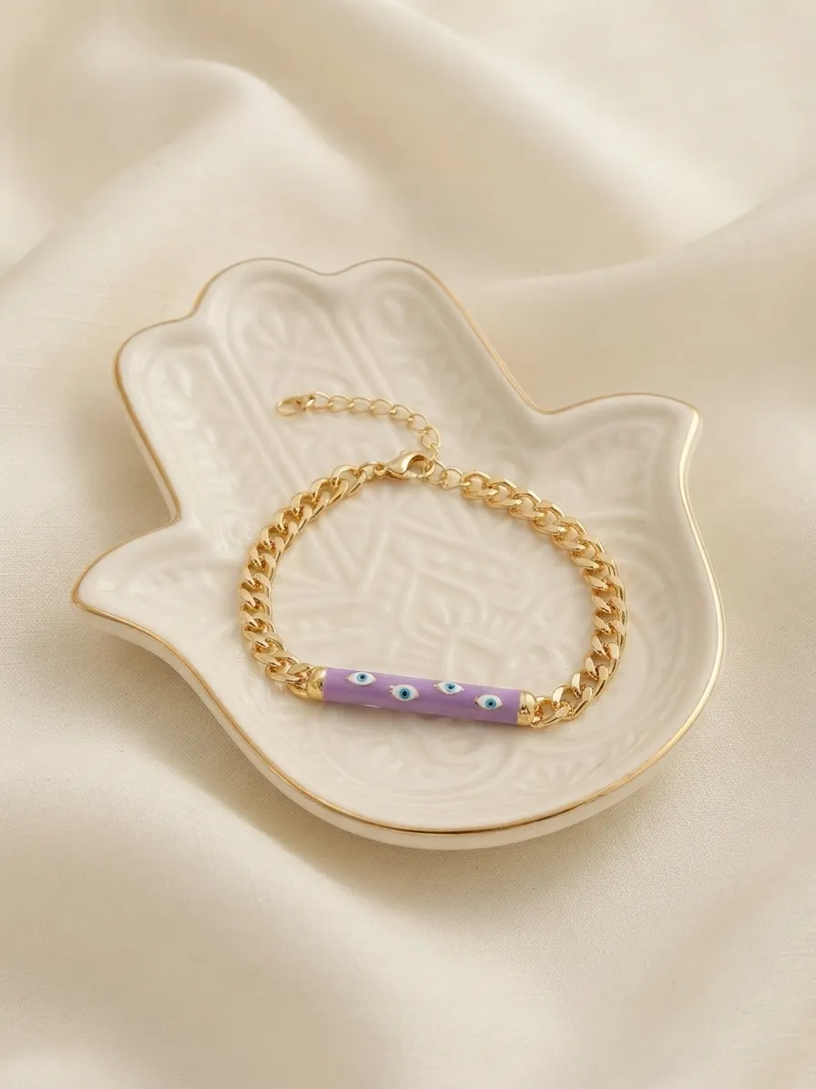 Evil Eye Tube Chain Bracelet Purple