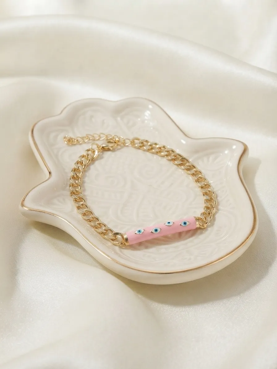 Evil Eye Tube Chain Bracelet Pink