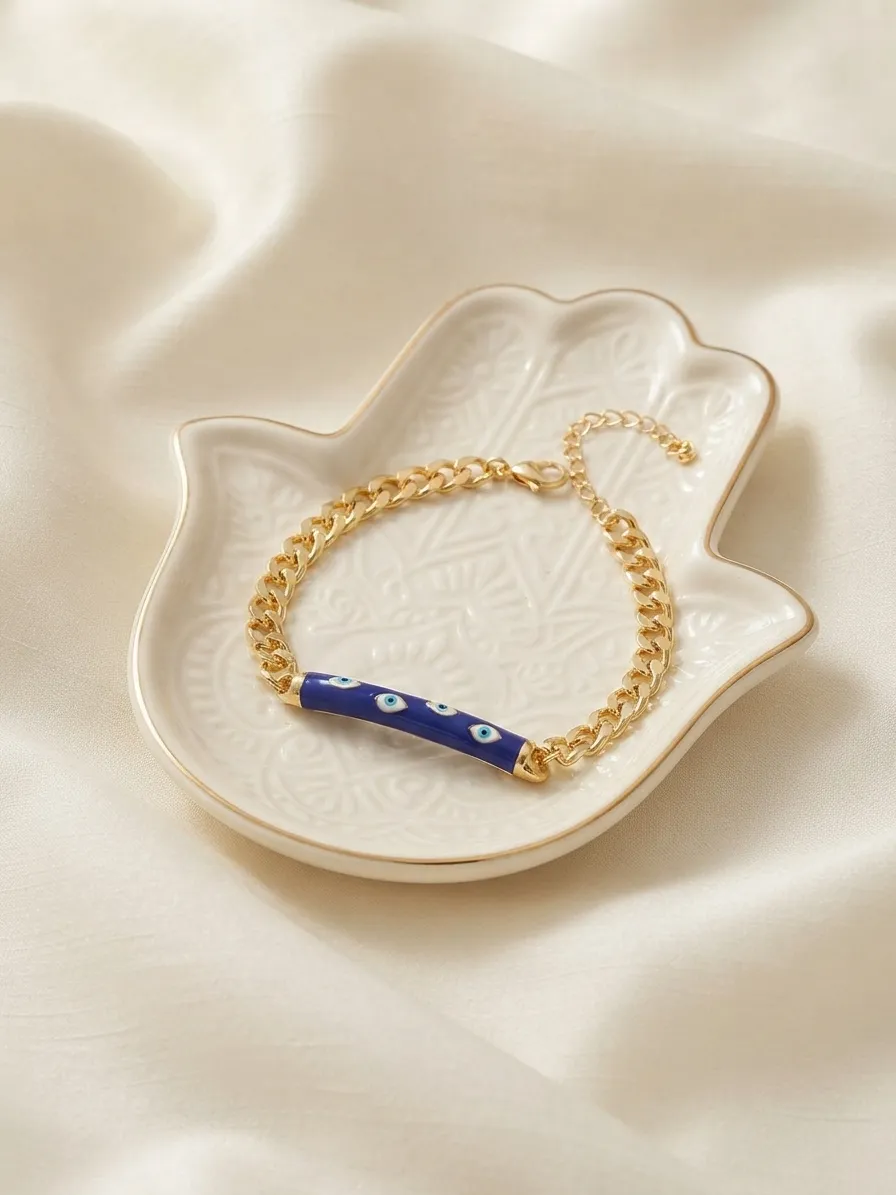 Evil Eye Tube Chain Bracelet Navy Blue