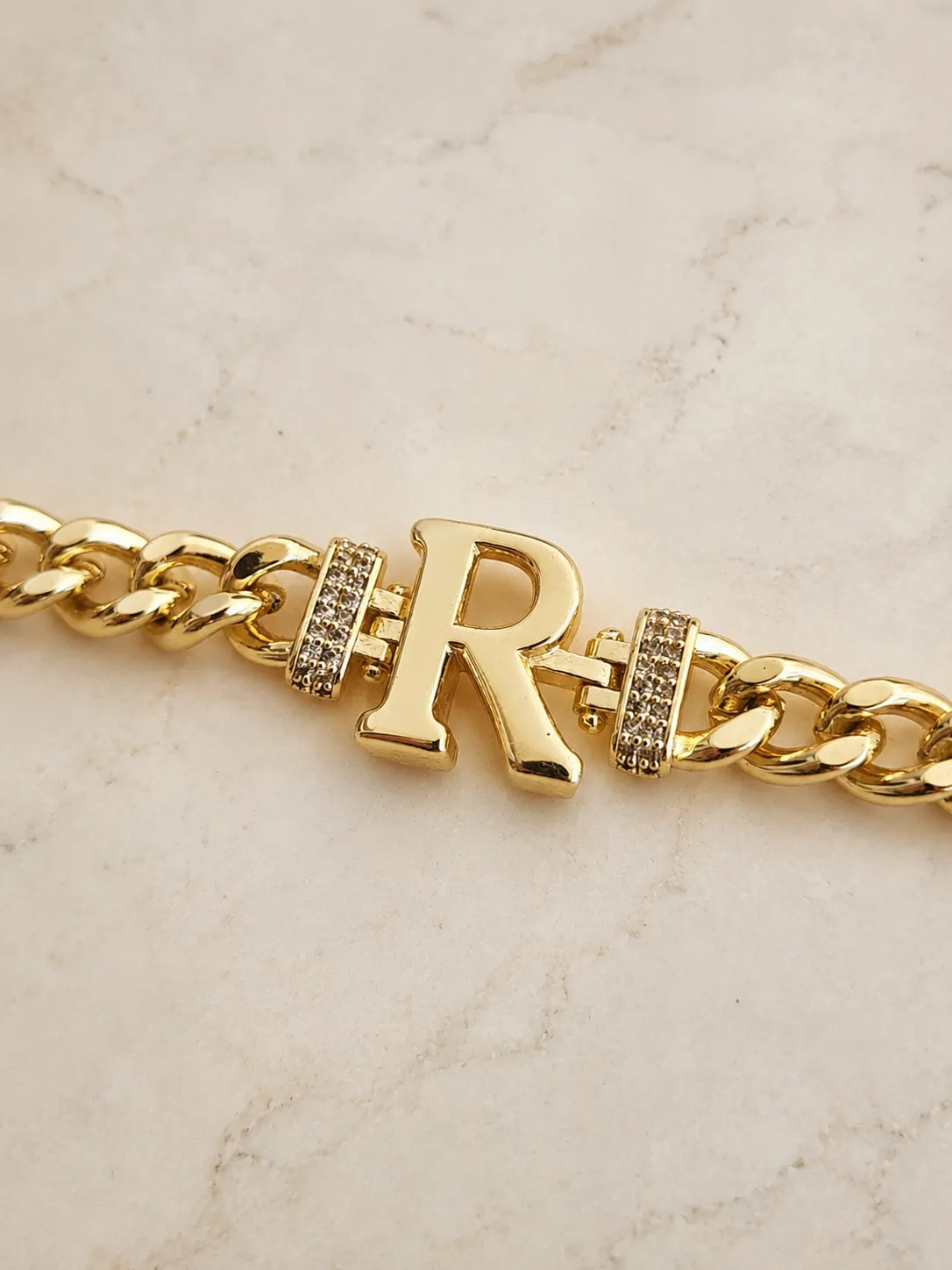 Letter Initial Curb Bracelet R