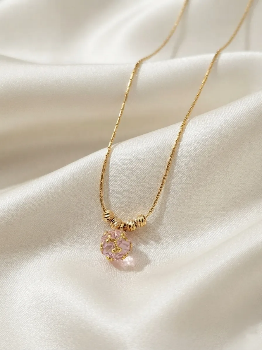 dainty circle necklace pink