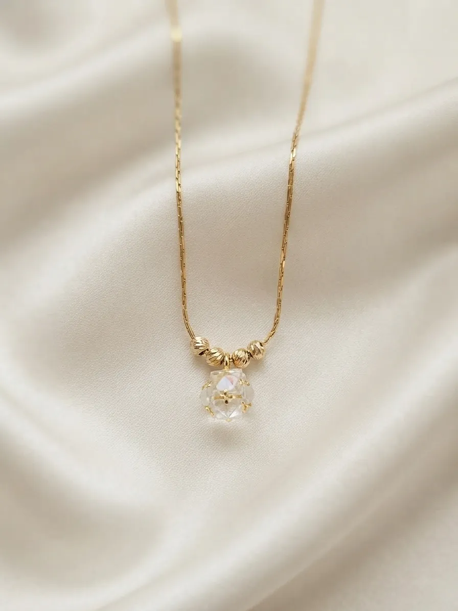dainty ball necklace white