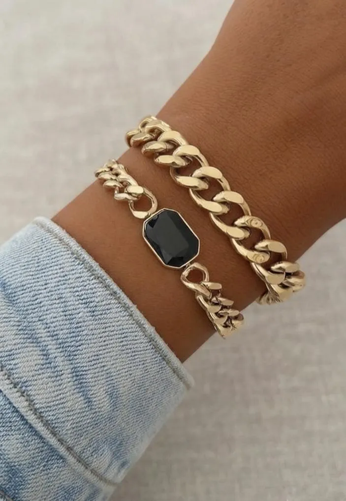 Black Gemstone & Curb Chain Bracelet