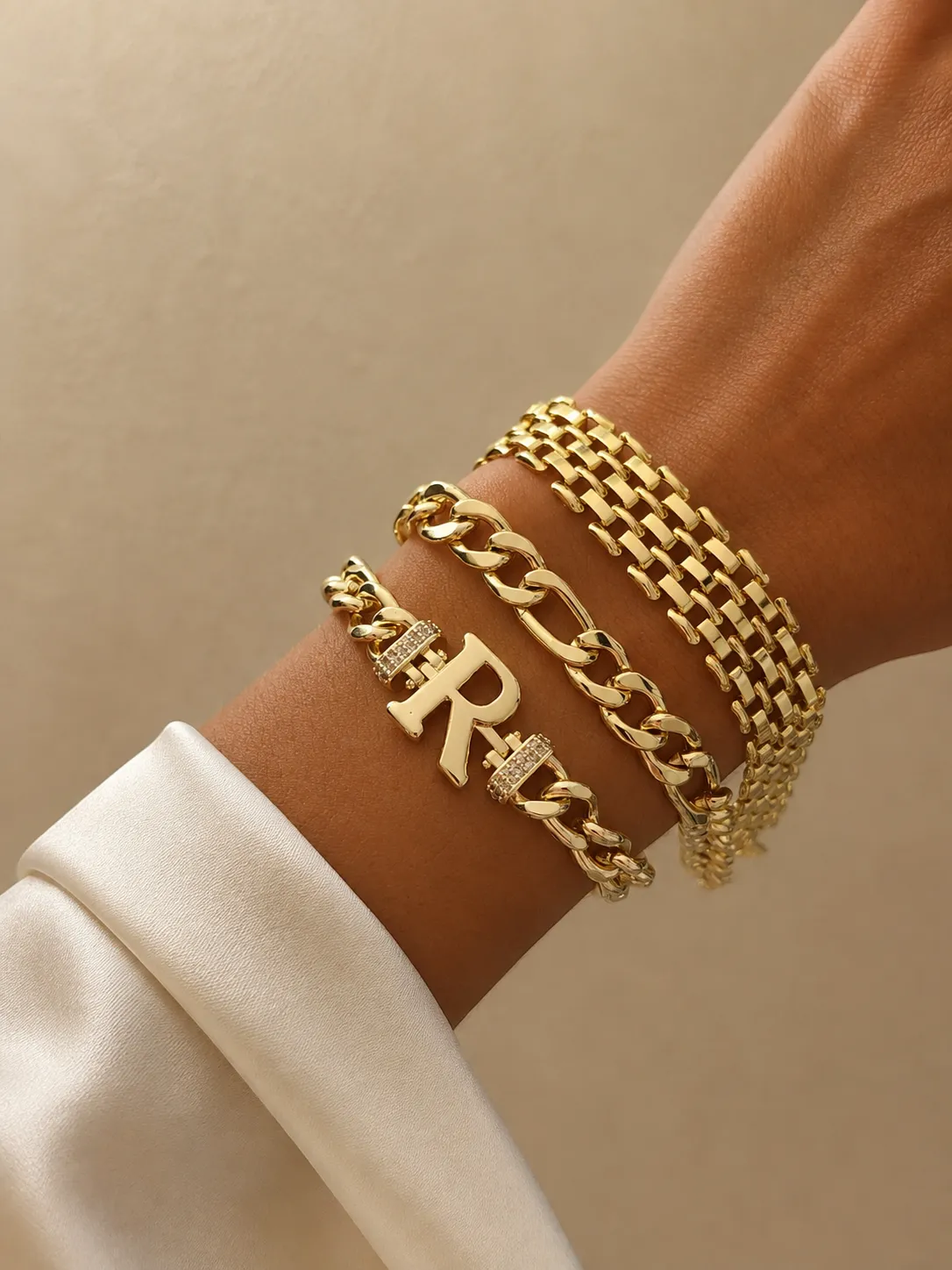 Textured Gold Link Stacking Set