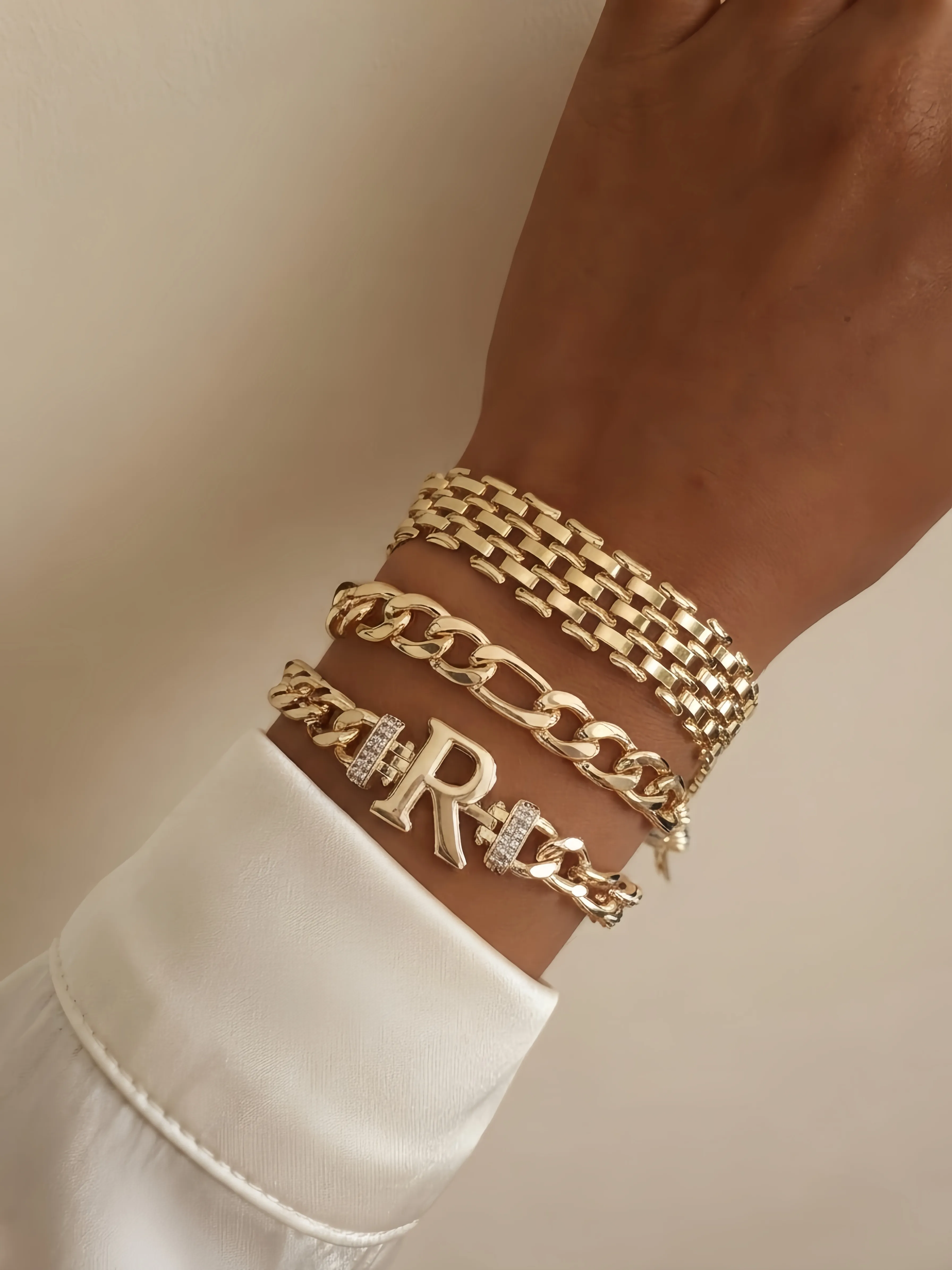 Textured Gold Link Stacking Set