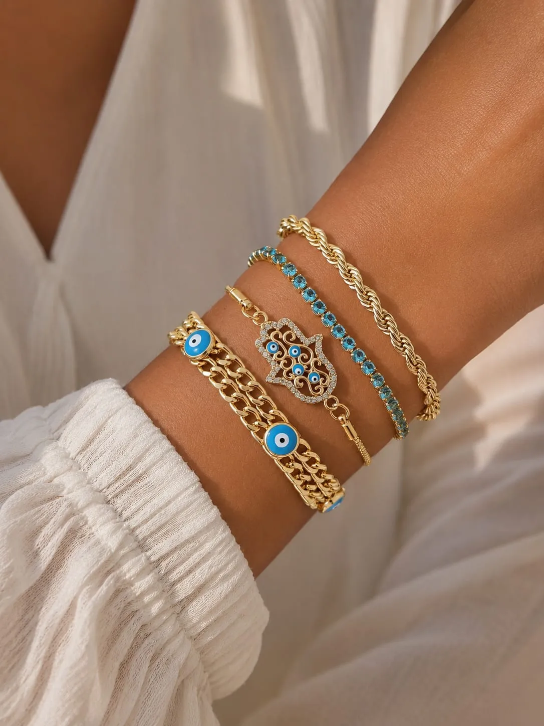 Blue & Gold Hamsa Chain Collection