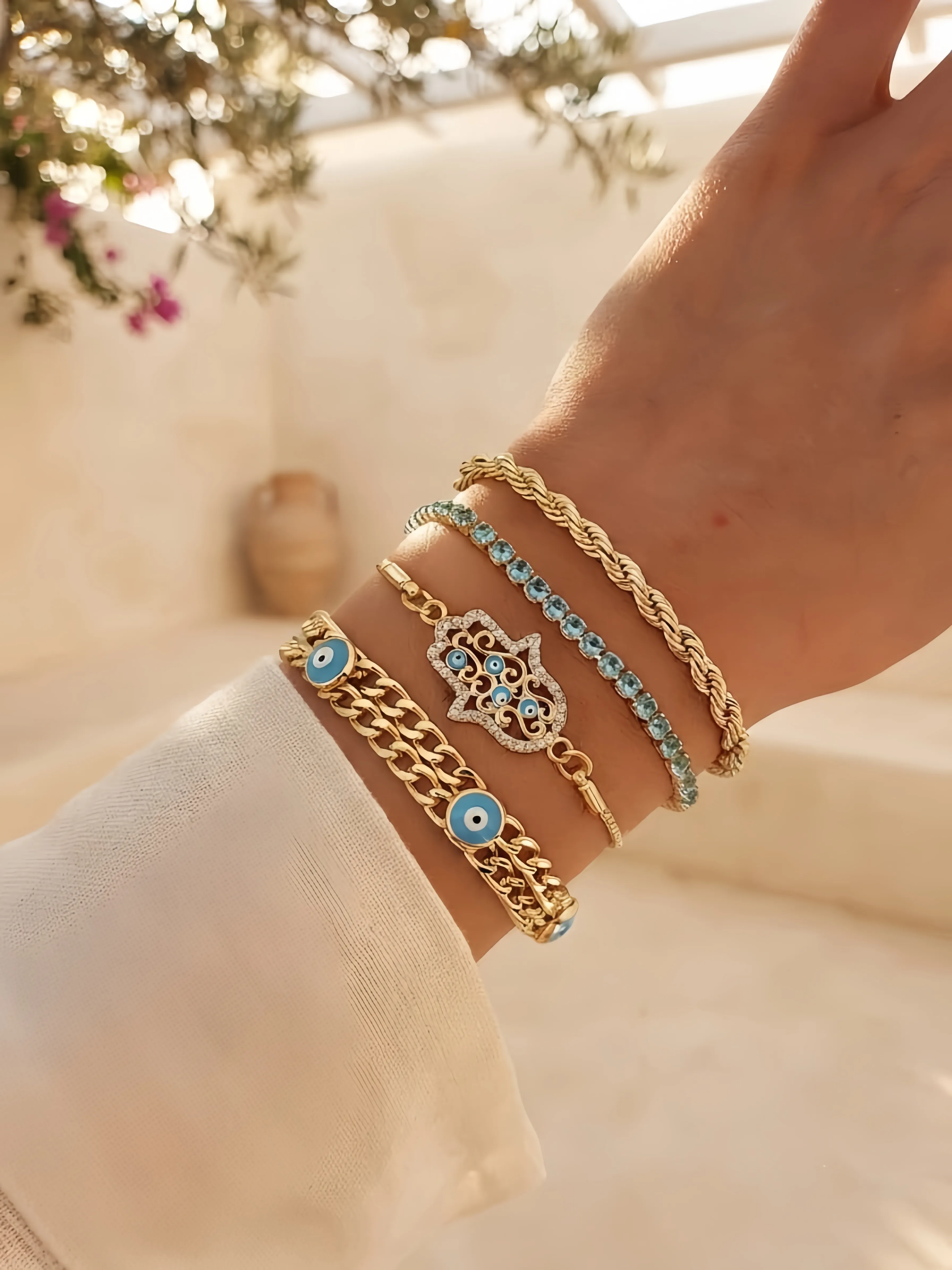 Blue & Gold Hamsa Chain Collection
