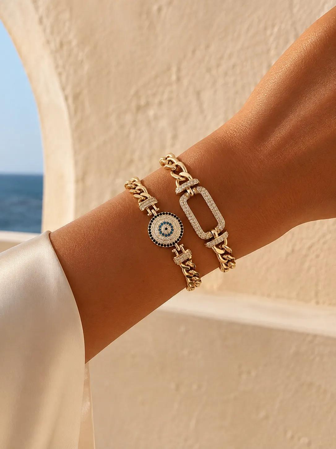 Evil Eye & Zircon Rectangle Stacking Set