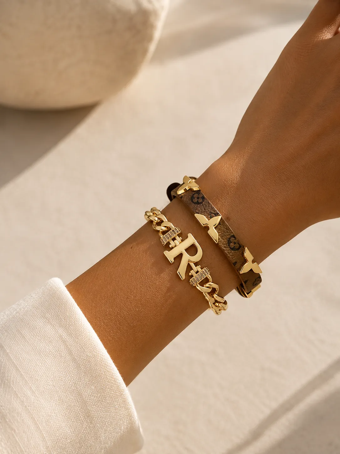 Louis Vuitton & Letter Bracelets Stacking Set