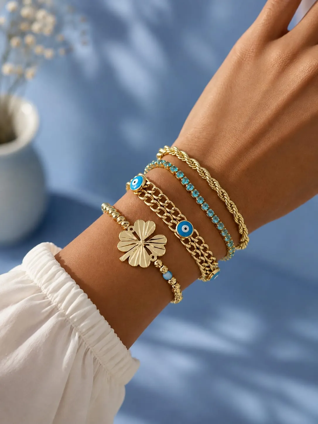 Lucky Clover & Protective Evil Eye Stacking Set