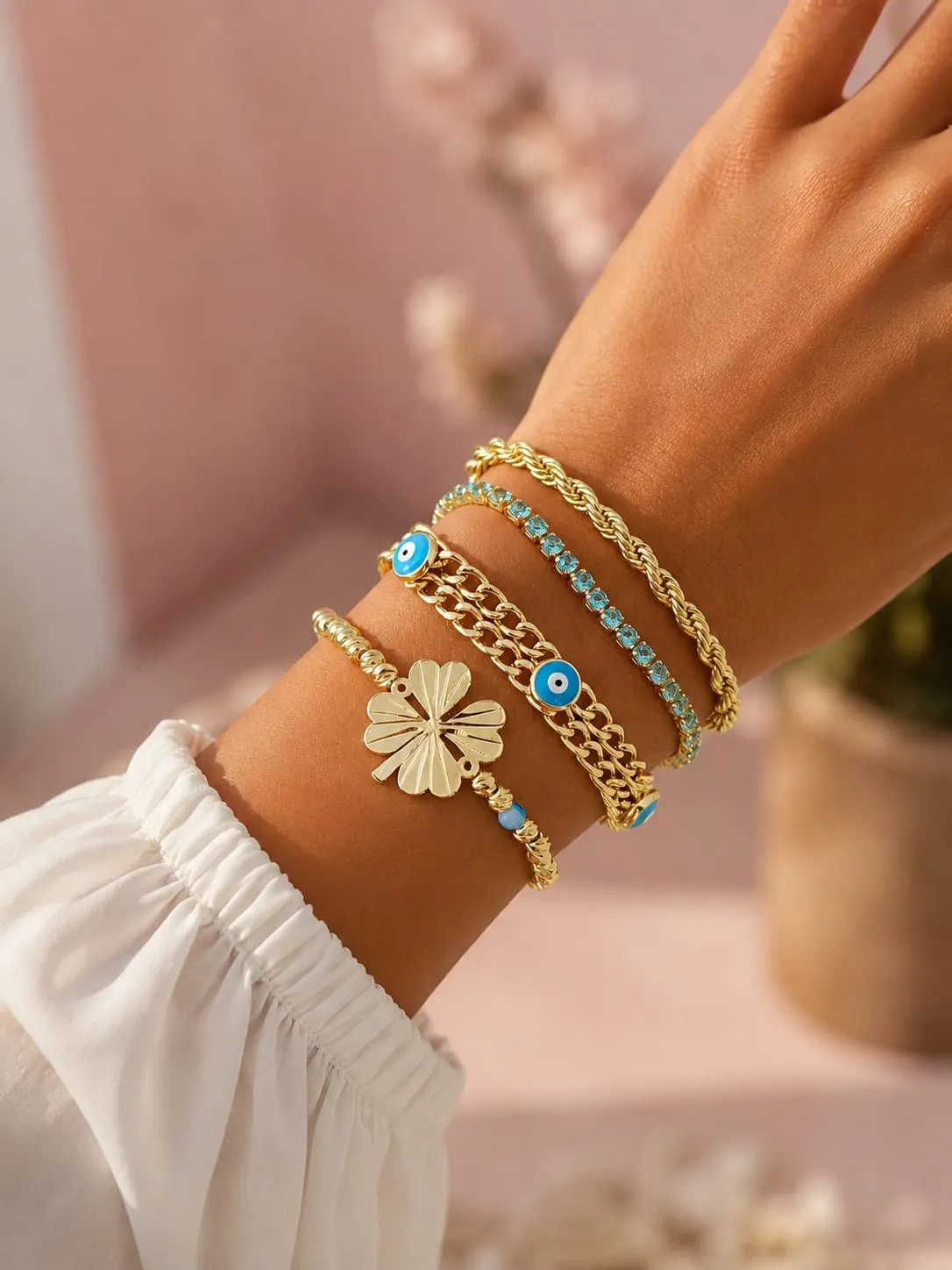Lucky Clover & Protective Evil Eye Stacking Set