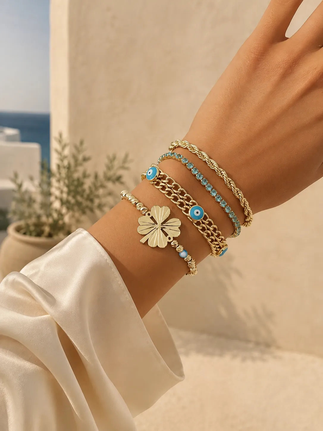 Lucky Clover & Protective Evil Eye Stacking Set