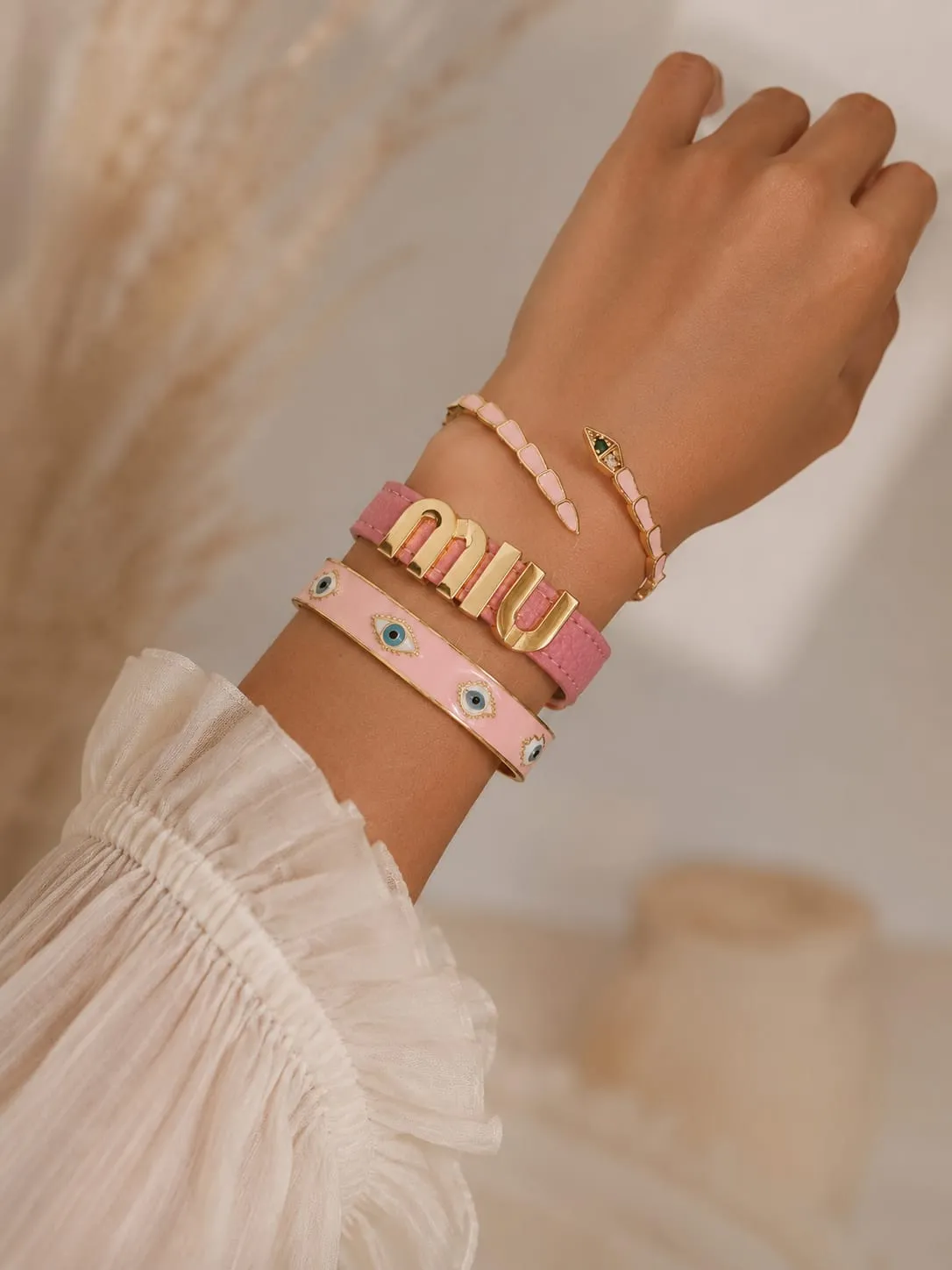 MiuMiu Pink Leather Stacking Set