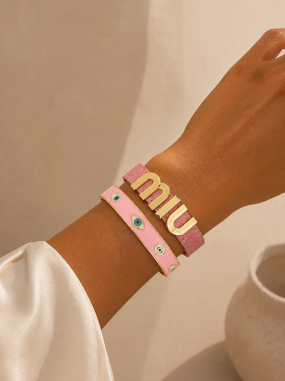 MiuMiu Pink Leather Stacking Set