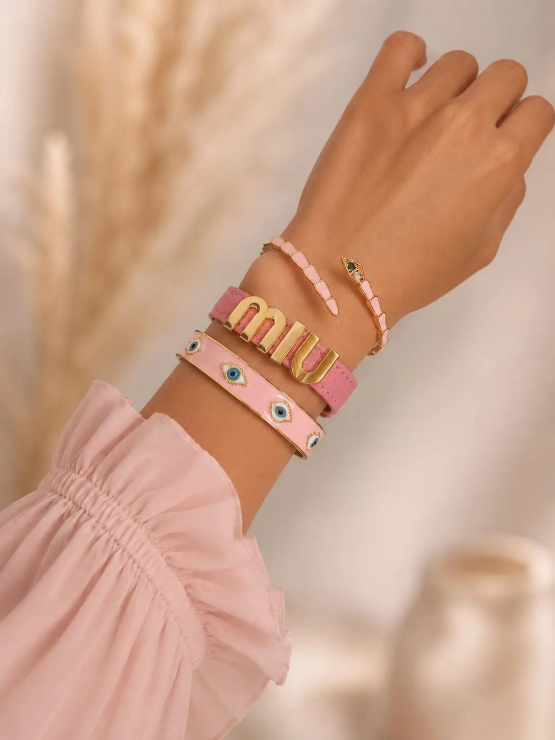 MiuMiu Pink Leather Stacking Set