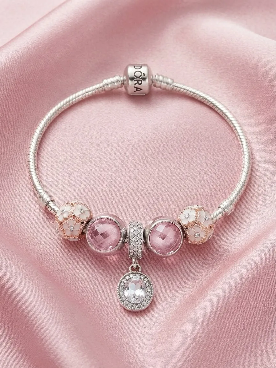 Blush Romance Crystal Charm Bracelet