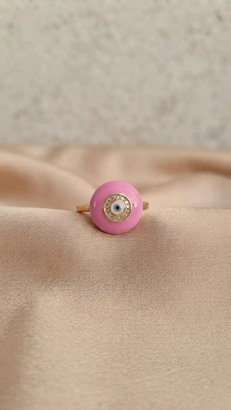 Enamel Round Eye Ring Pink