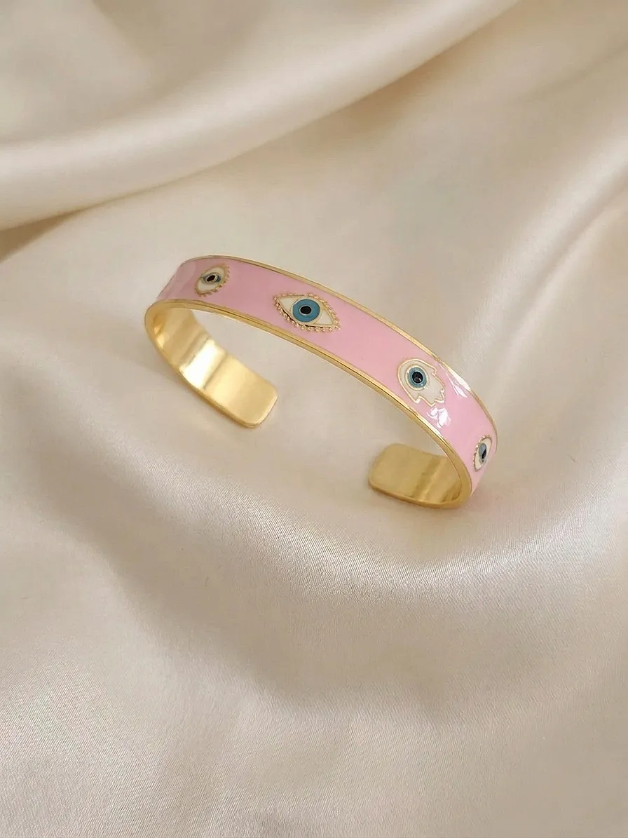 pink hamsa enamel bangle