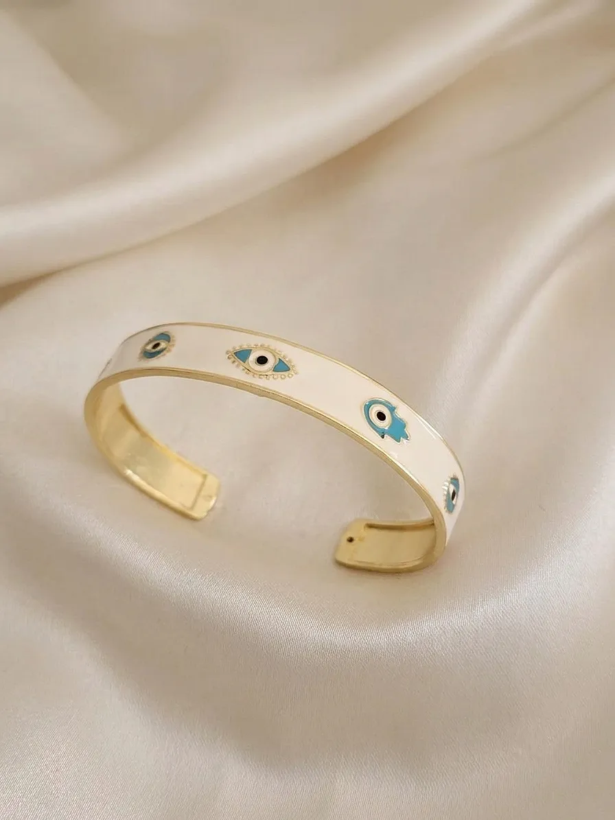 white hamsa enamel bangle
